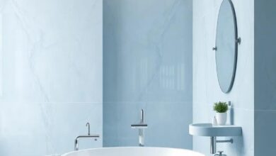 Transform Your Space: A Luxurious Pastel Blue and Silver Bathroom Oasis