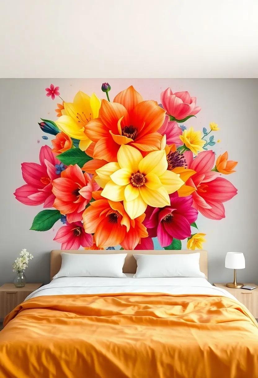 Floral Fusion: A‍ vibrant explosion of ​abstract flowers that brings a sense of cheer and warmth to your personal space