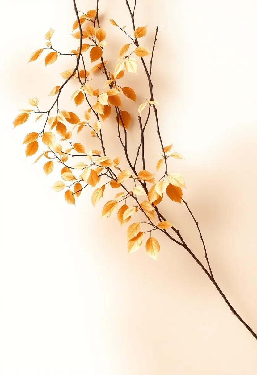 Nature's Whisper: Abstract leaves and branches in earthy tones represent a serene connection to the outdoors