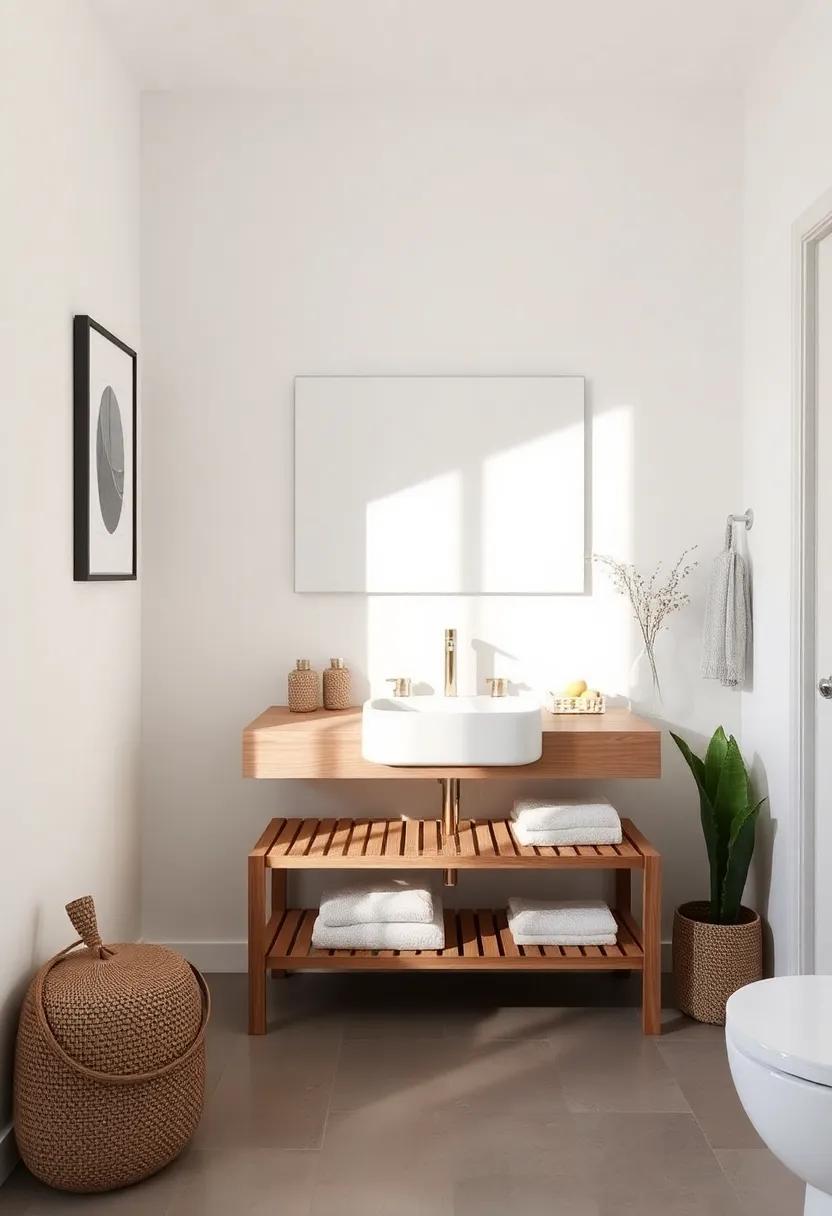 spa-inspired Retreat: Create‍ a‍ soothing ‍atmosphere with a simple wood bench vanity paired with ‌relaxing décor elements