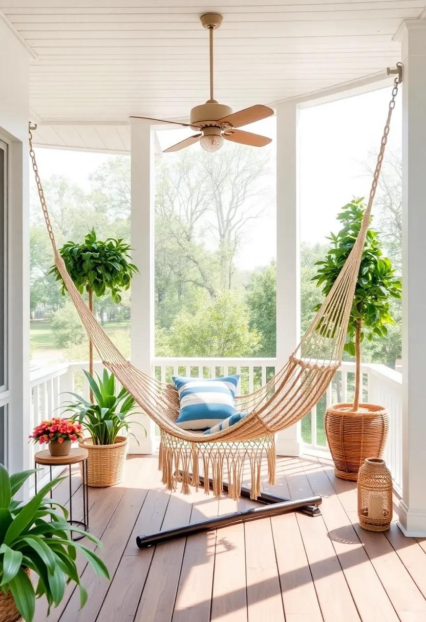 Hammock Haven: Hang a hammock or a hammock chair for a laid-back lounging spot that invites you to sway gently with the breeze and relax your worries away