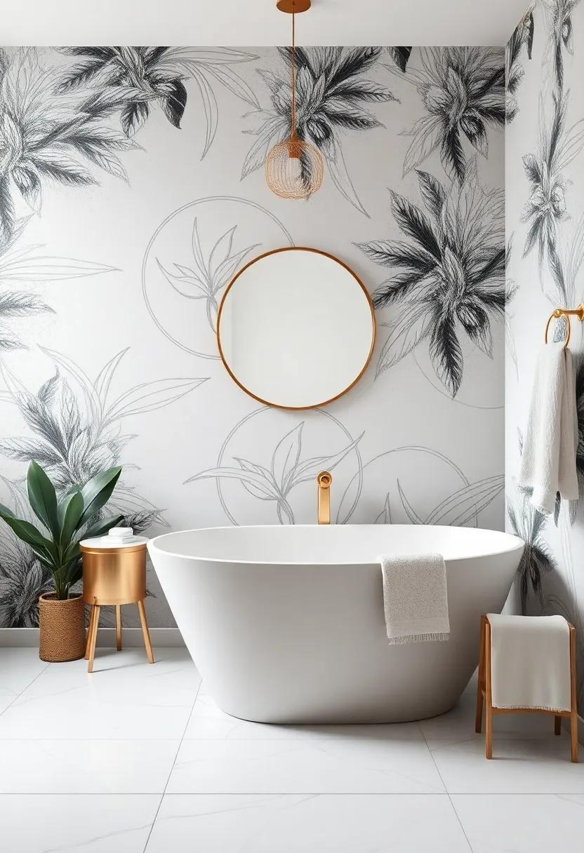 Artistic⁤ Wall Treatments: Consider wallpaper with bold patterns,⁤ textures, or​ even ‌murals ‍to ​add‍ interest and character⁤ to⁢ your ⁢bathroom