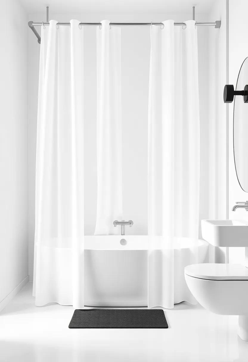 Monochrome Magic: Explore a chic, modern space where bold​ black and ‍white shower curtains serve as a stunning centerpiece, enhancing minimalist decor