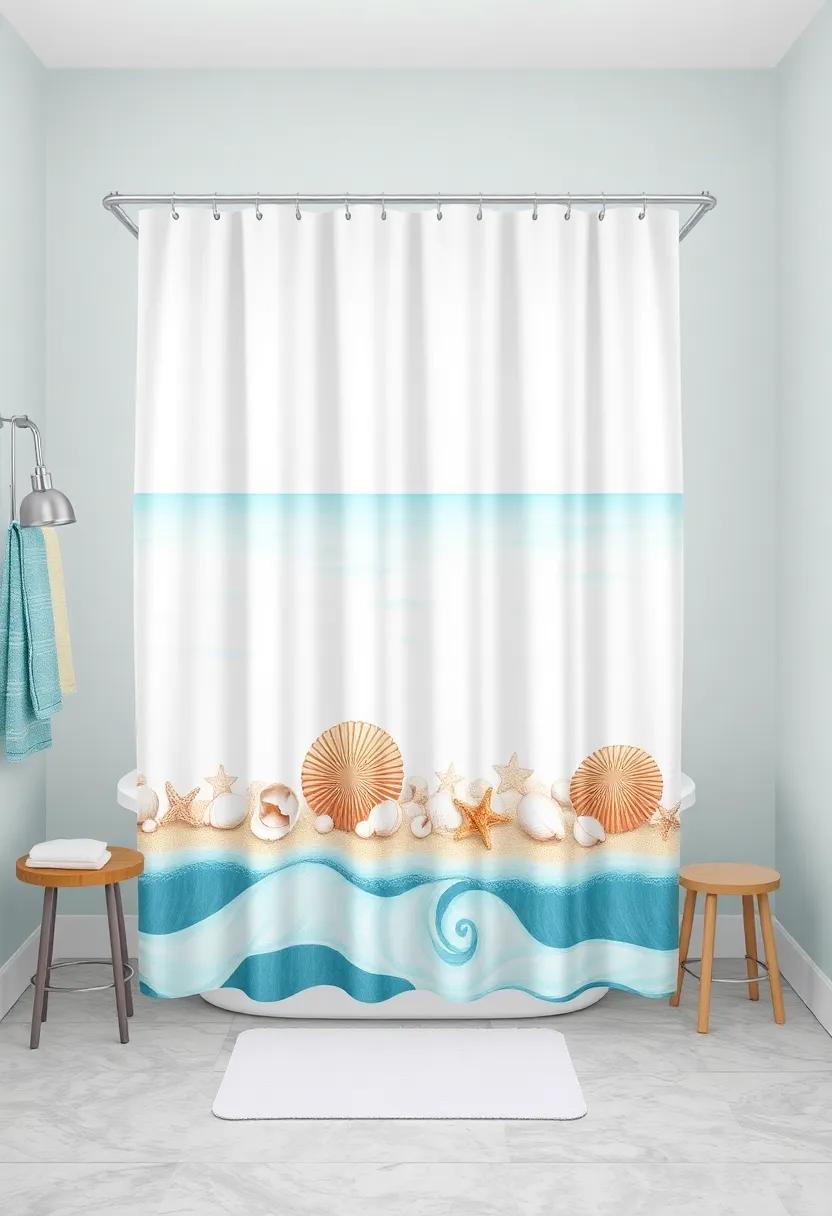 Nautical Escape: Navigate your way​ to a seaside haven​ with beach-themed⁣ shower ​curtains, complete with seashells and ocean waves for a calming effect