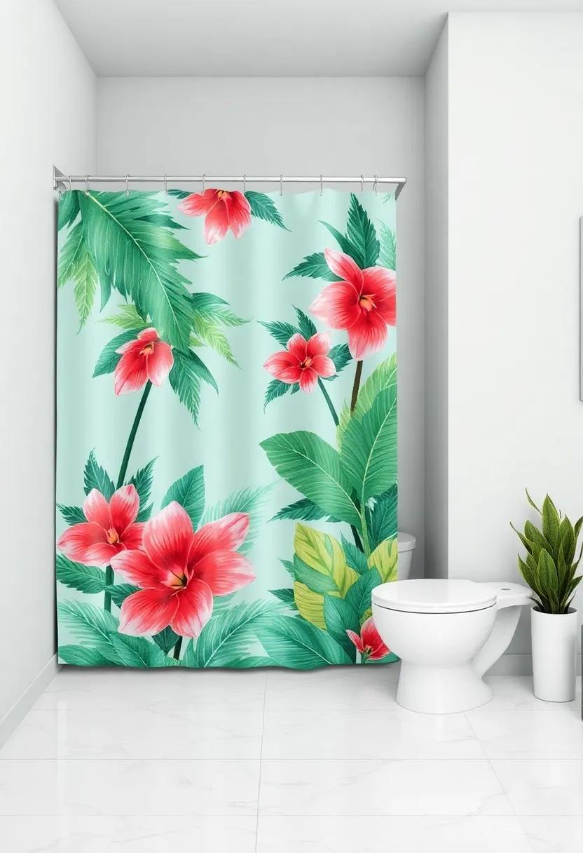 Tropical Paradise: Infuse your bathroom with vibrant ​colors and exotic prints, featuring shower curtains ⁢that evoke a tropical escape every time you step inside