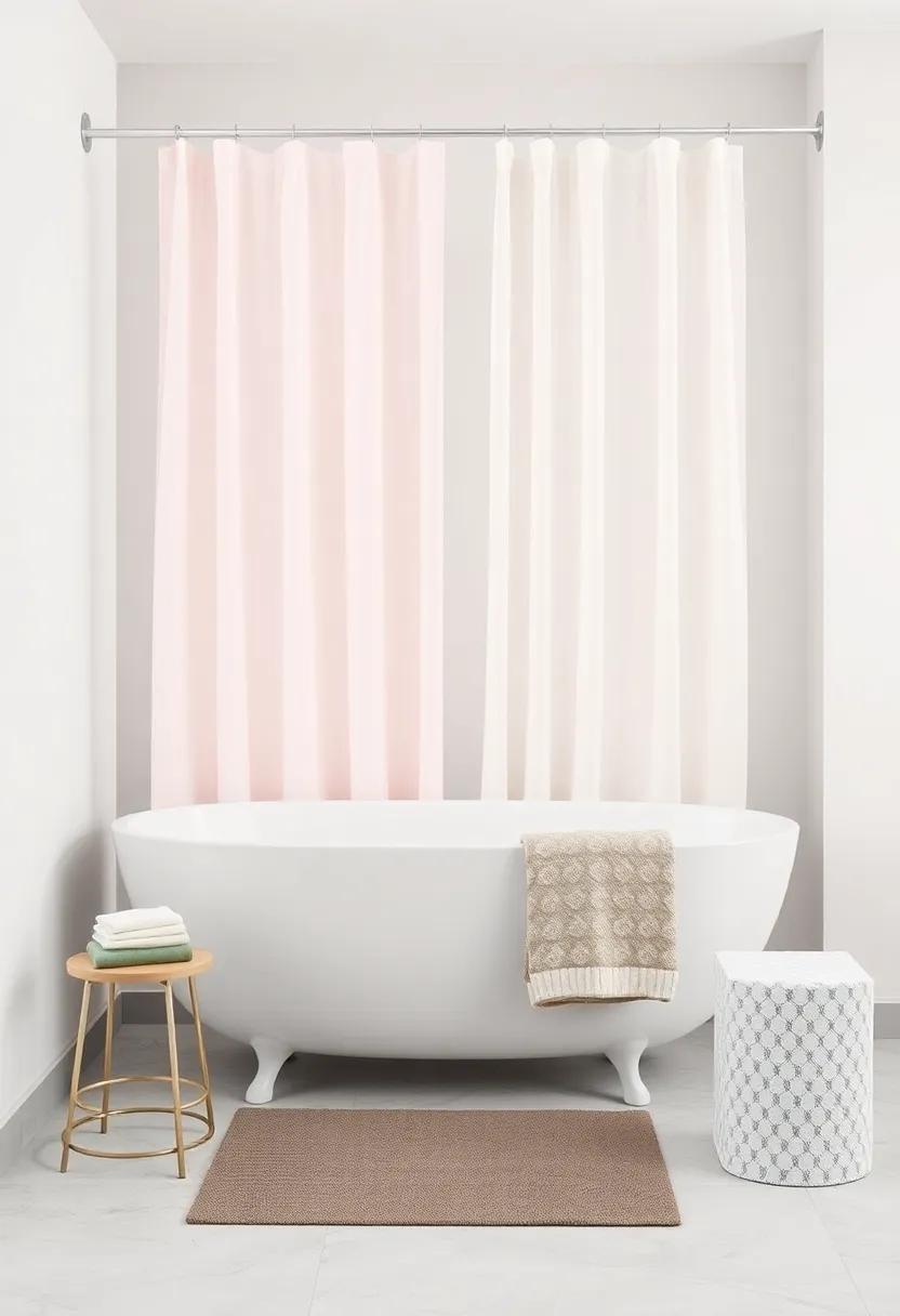 Understated ‌Sophistication: ⁤Choose minimalist shower⁣ curtains ‍in‌ soft pastels, ⁢offering a graceful and refined look without overwhelming the senses