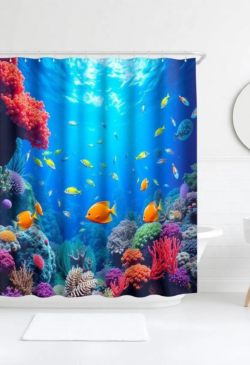 marine Life Masterpiece: Dive into a tropical vibe with a shower‍ curtain showcasing vibrant‌ underwater ​scenes, perfect ⁣for those who love the ⁢ocean