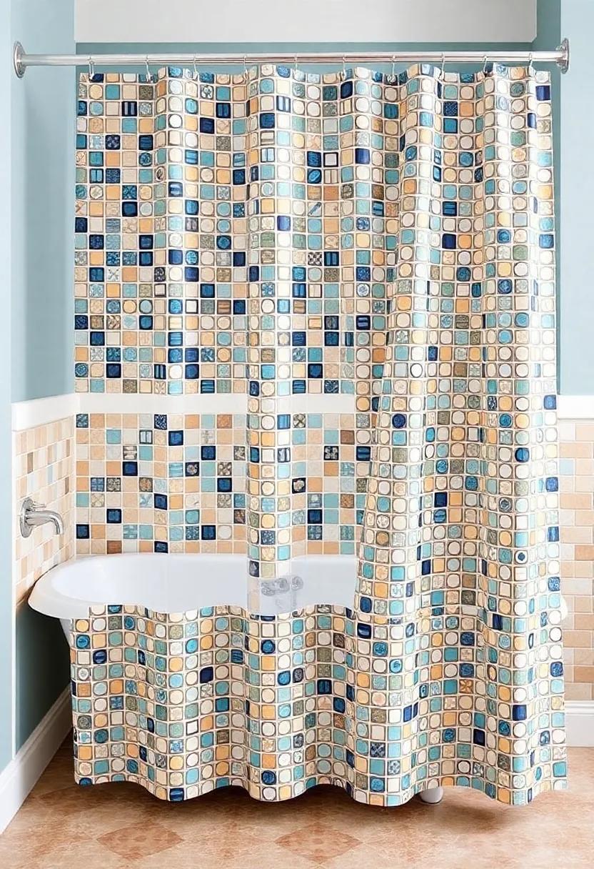 Mosaic Tiles Inspiration: Capture the timeless beauty of tile work with​ a mosaic-patterned shower ​curtain that exudes elegance and artistic flair