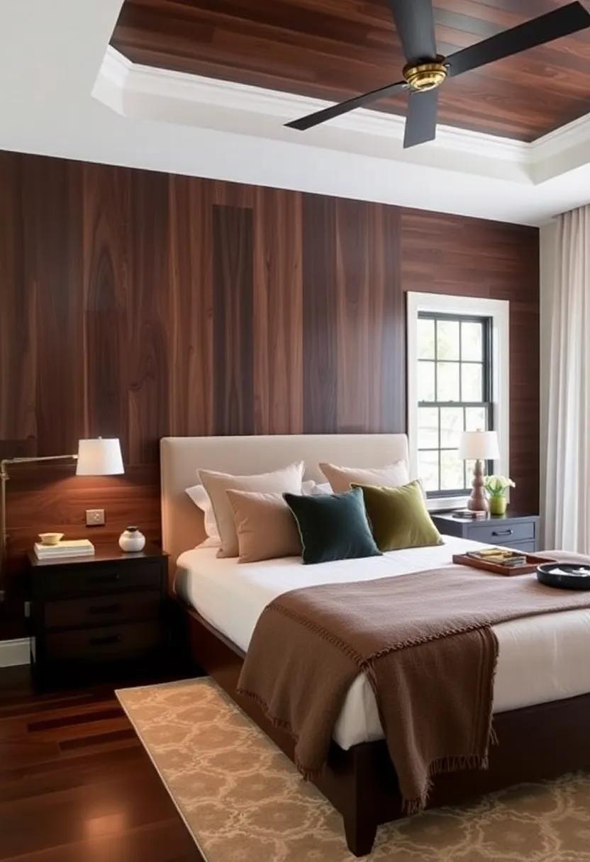 1) Embrace the richness of dark walnut wood to create a⁣ bold accent ⁣wall that adds depth ‍and sophistication to your bedroom retreat