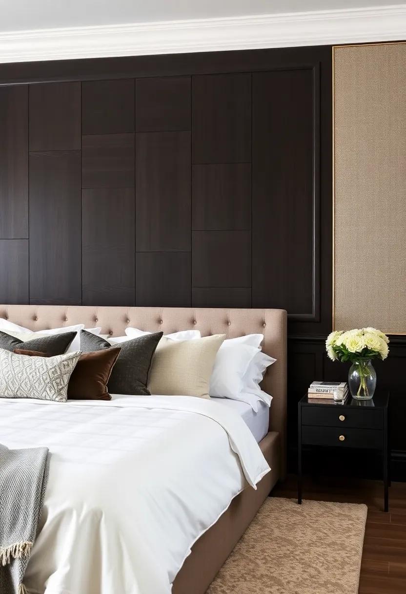 3) Dark ebony paneling ⁣can⁣ elevate the elegance of a bedroom, especially when‌ paired with light-colored‌ furnishings to create‌ a stunning contrast