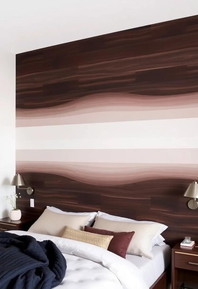 18) Create an ombre effect with various shades of‍ dark wood, adding‍ a touch of artistry to your​ bedroom while maintaining elegance