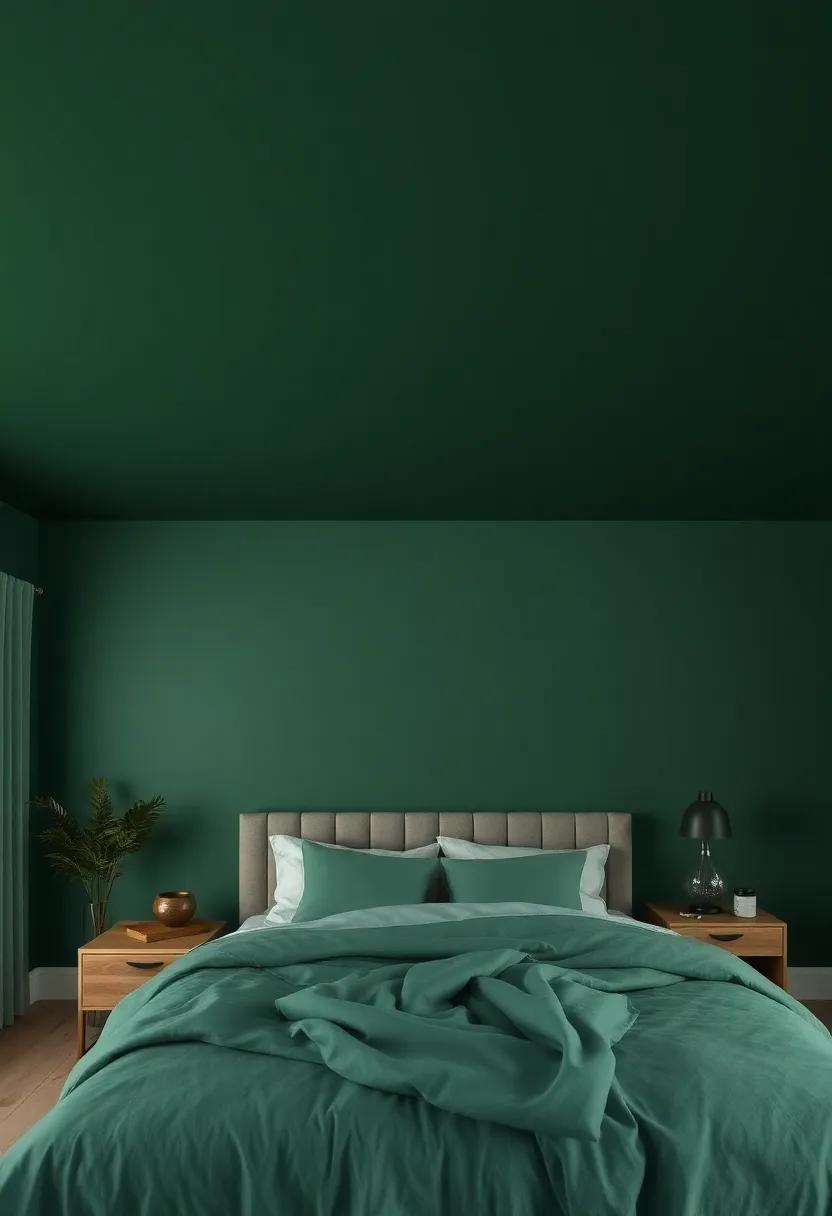 Lush Forest Green: A dark green ceiling mimics a canopy of trees, infusing the space with‌ an organic ⁢and grounding vibe