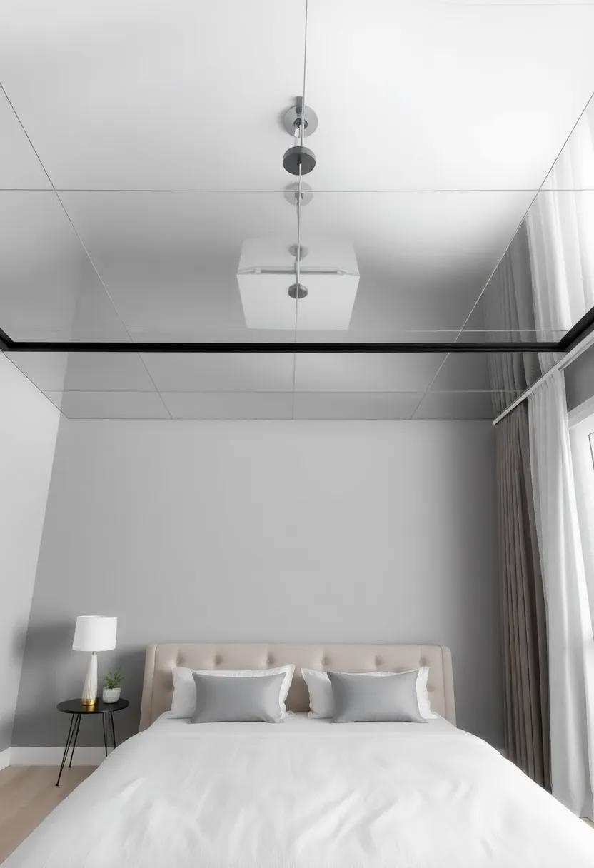 Mirror Finish: For a bold statement, a mirrored ceiling creates an illusion of space and‍ reflects light, making the bedroom feel grandeur