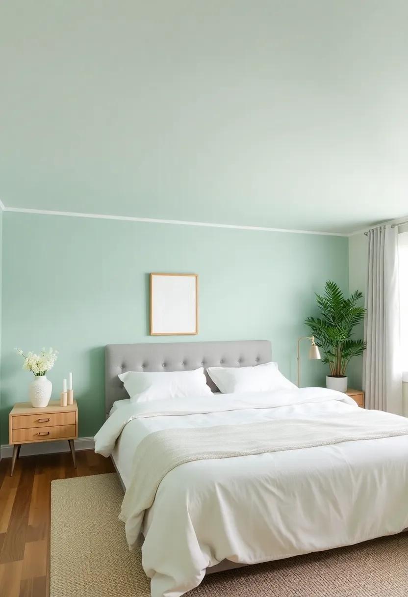 Pale Mint Green: A refreshing mint green ​ceiling creates a breezy and uplifting‍ atmosphere, making the room⁣ feel‌ more spacious