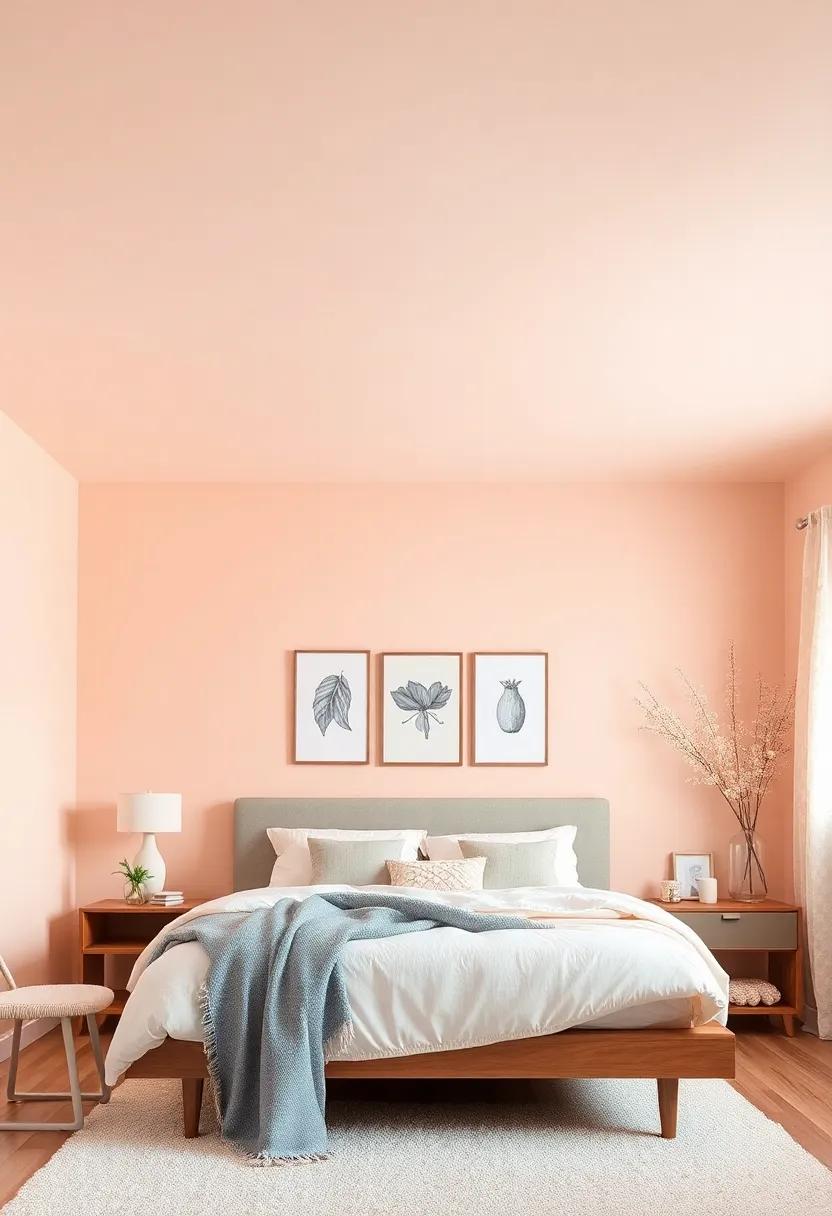 Pastel Peach: A ⁣pastel peach ceiling introduces a soft and cozy feel, infusing the room with a gentle warmth