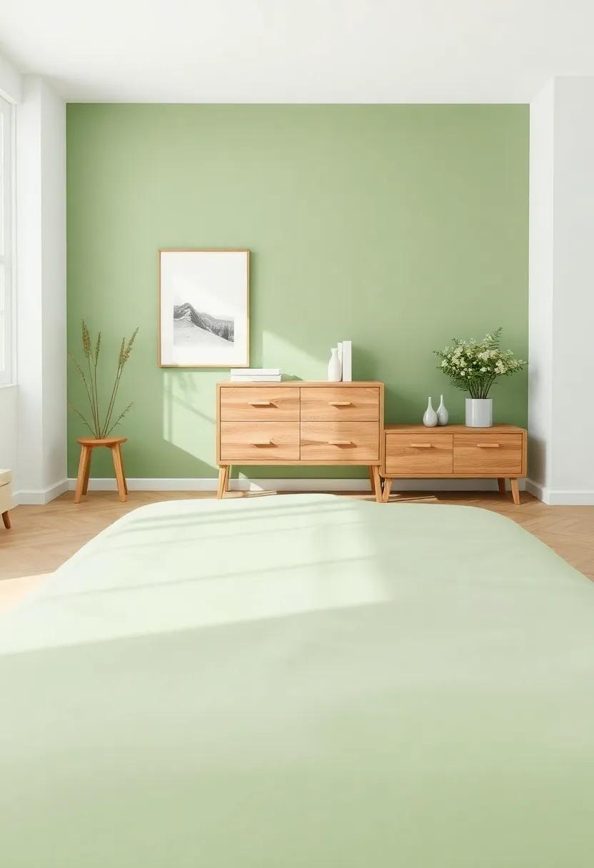 Soft Sage ‌Green: Embrace⁤ tranquility with a soft sage green backdrop‍ that ​highlights the natural⁣ tones of your wooden furniture, ​creating⁢ a serene and rejuvenating atmosphere