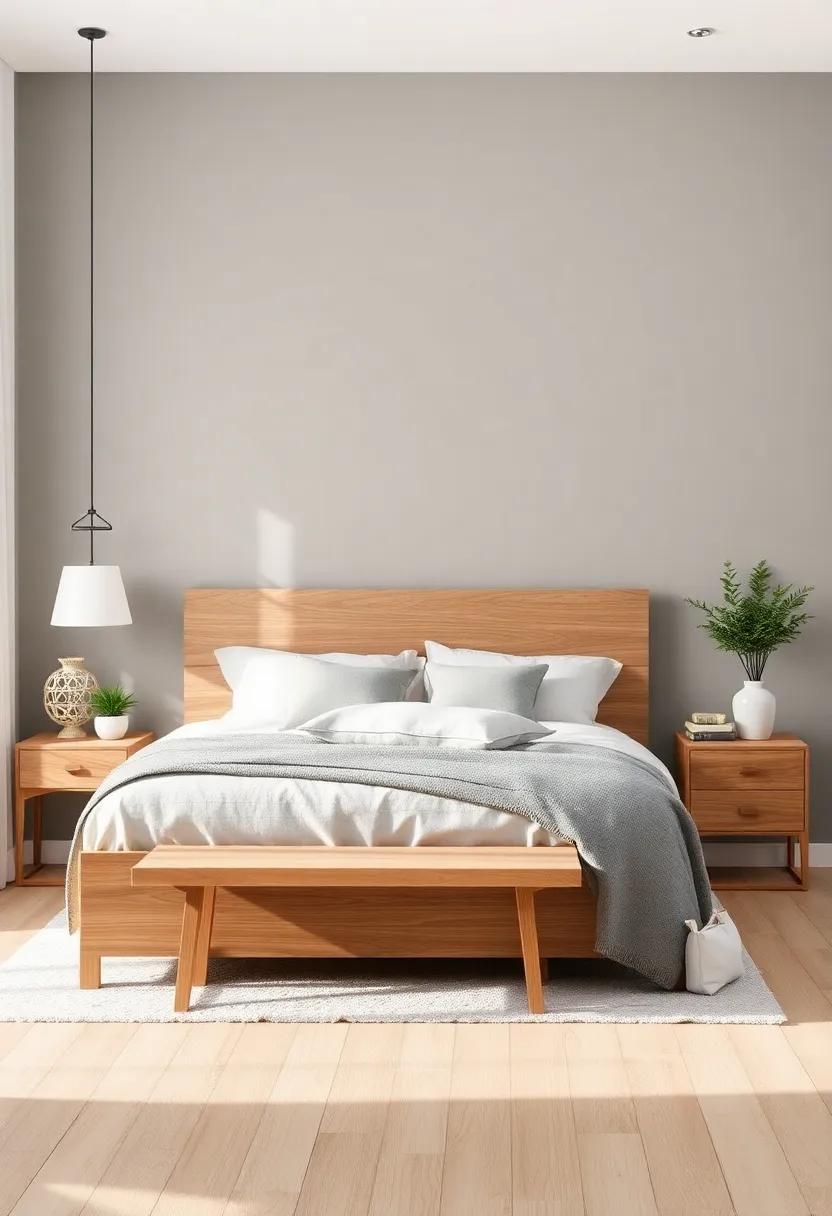 Neutral Grays: Embrace a palette ‍of‍ neutral ​grays to create layers in your bedroom; it offers elegance‌ and sophistication while allowing your⁣ wooden ​decor to take⁤ center stage