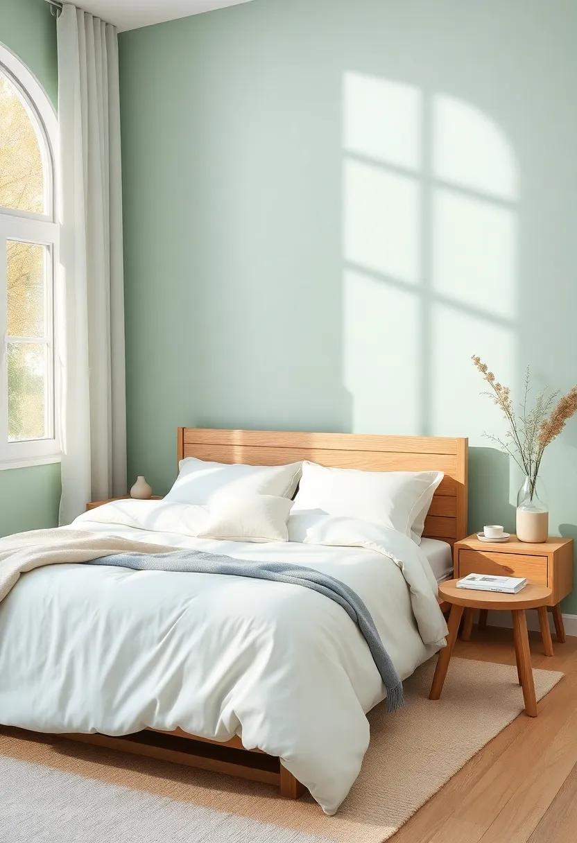 Pale Mint: For a serene and airy atmosphere, pale mint ‍enhances the lightness of wooden furnishings, ⁤inviting ⁣a‌ refreshing feel to your retreat