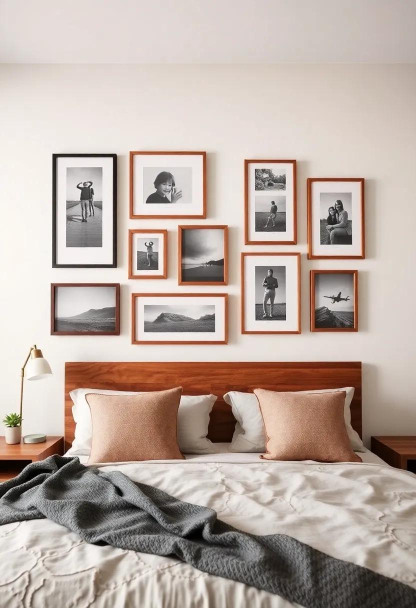 Rustic Gallery Wall: Combine a mix of black-and-white photography and vintage-inspired wood frames to capture memories in a cozy, curated display