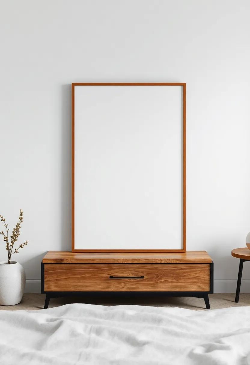 Canvas and Wood​ Fusion: Combine canvas art with wooden accents, ⁣like‌ a framed canvas piece resting atop ⁢a wooden plank for layered visual interest