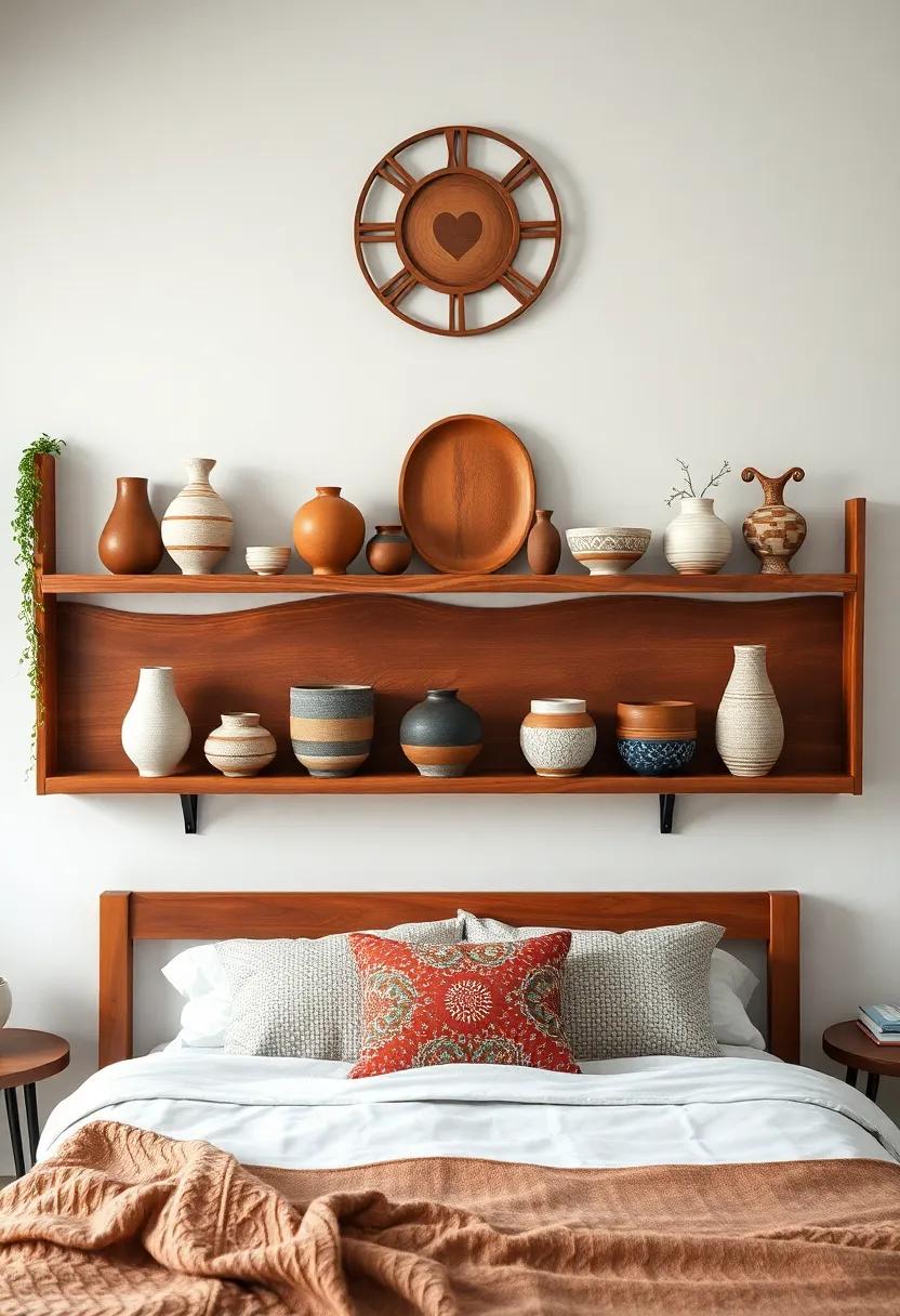 Handmade Pottery Display:‍ Create a focal point with wooden shelves displaying your favorite artisanal pottery, enhancing warmth and charm