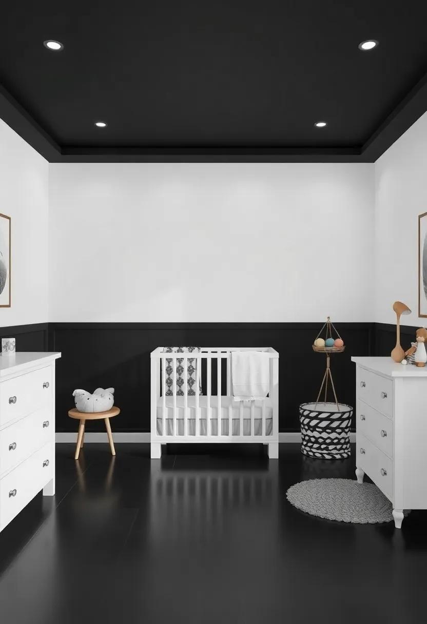 Transforming Ceilings and Floors‍ in a Black​ and White ⁤Nursery Retreat