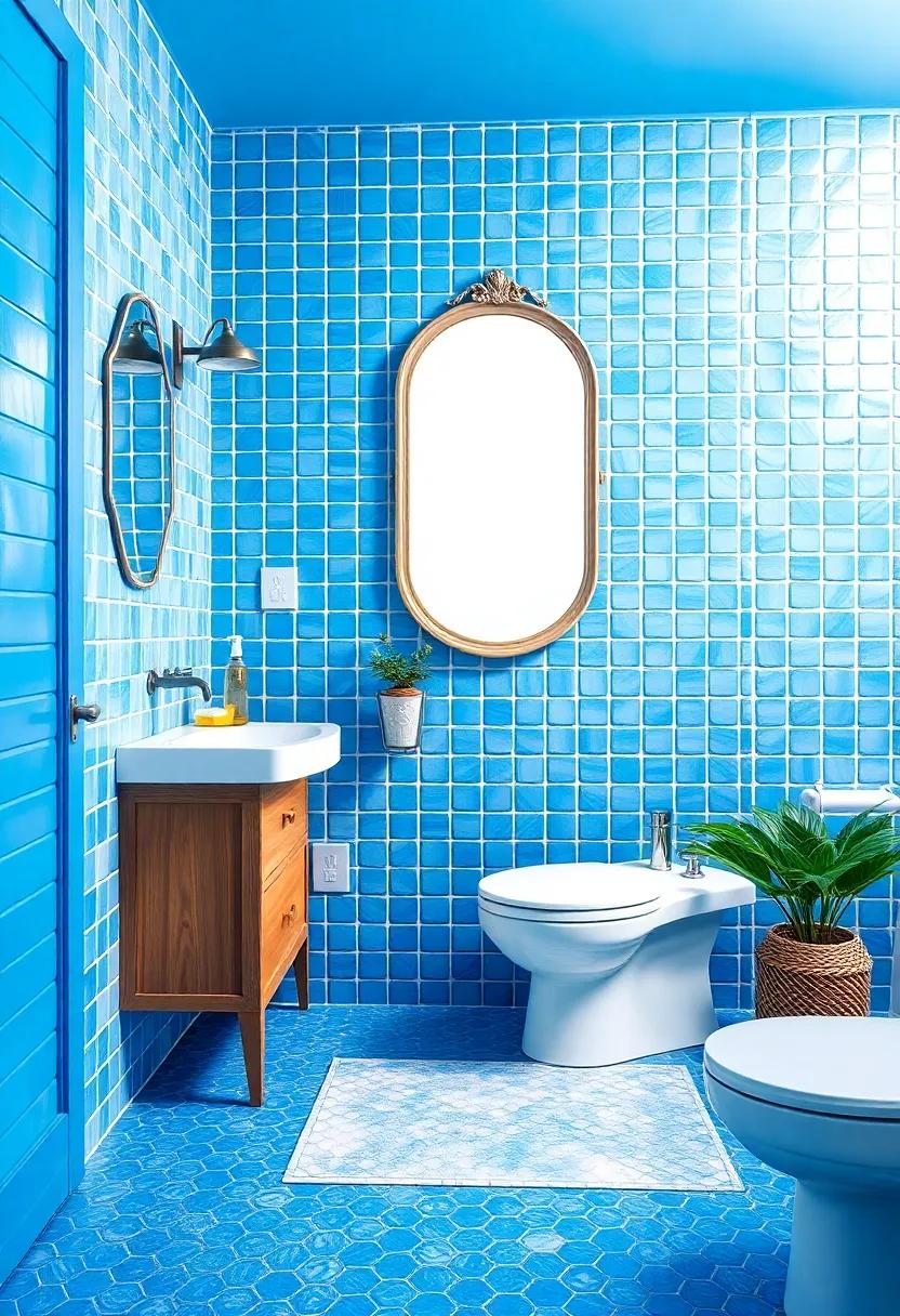 The Charm of Vintage Elements in a Modern Blue Bathroom Oasis