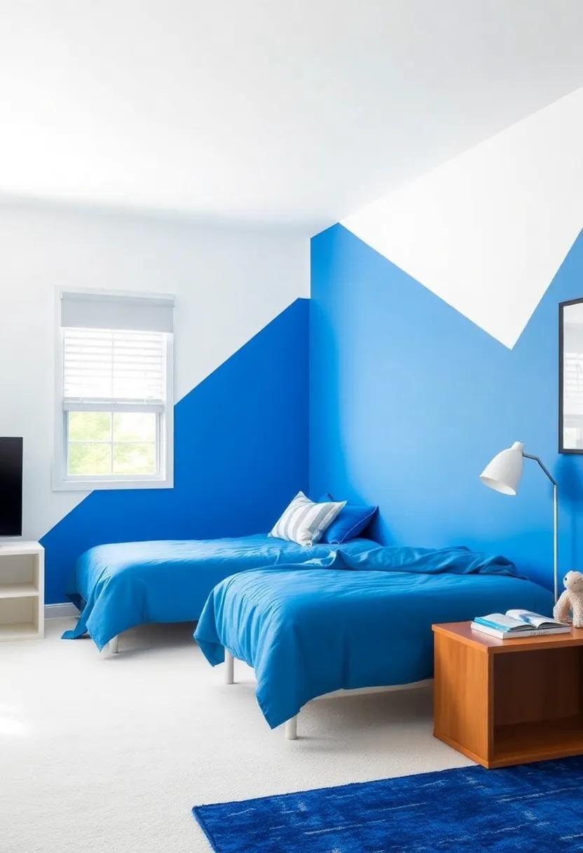 Playful‍ Accent Walls That Define Space ⁣in Blue ⁣and White
