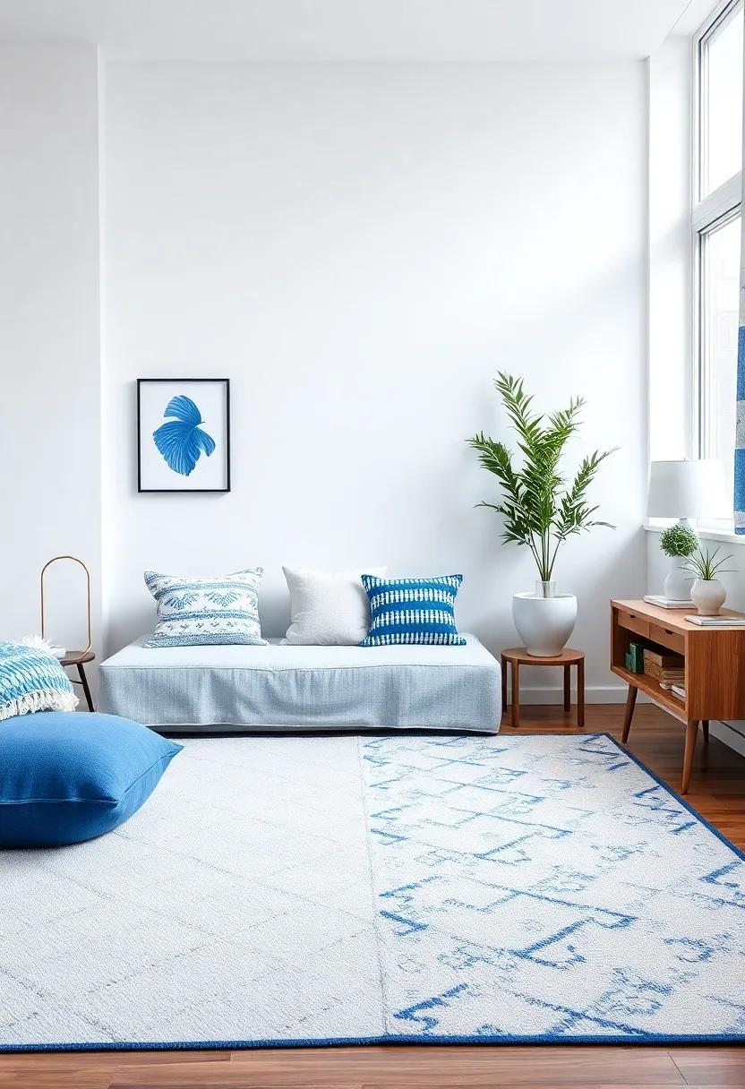 layering ⁣Textiles: Cushions ‌and Rugs‍ in Blue⁢ and White Harmony