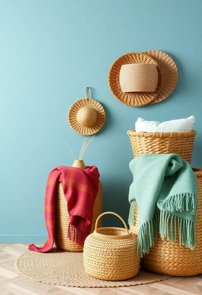 Layering⁢ Textiles: ⁣Combining Woven Baskets⁣ with ⁢Colorful Throws