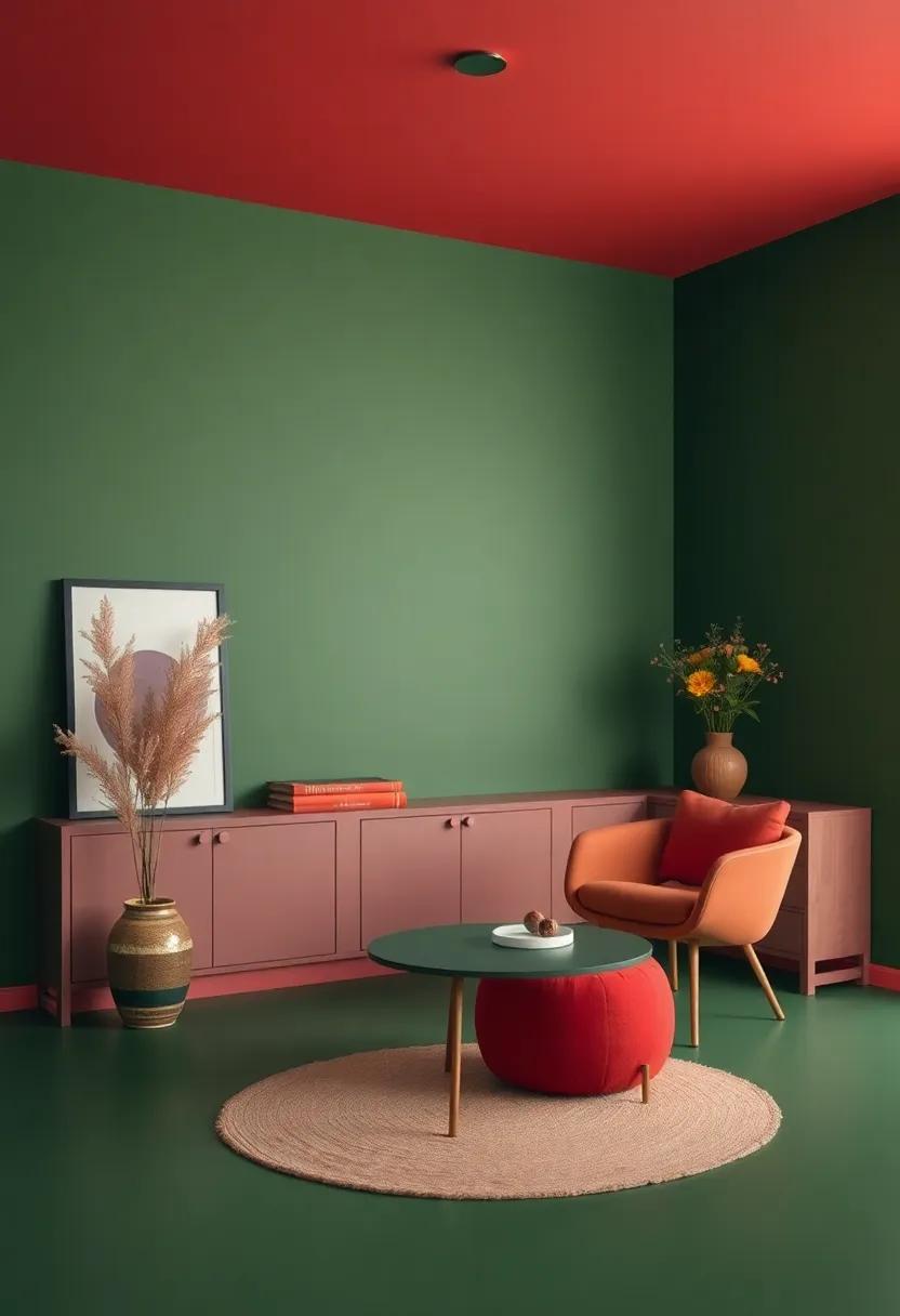 Olive Drab and Rustic Red: A bold yet subtle combination that adds‌ a striking contrast⁣ and character, making any space feel⁢ unique⁢ and​ upscale