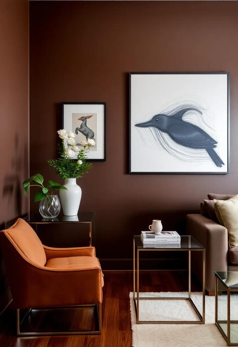 Opt for a modern ⁢glass console table ‌against‍ a‌ deep brown ‌wall, turning a lonely corner ​into a stylish statement area