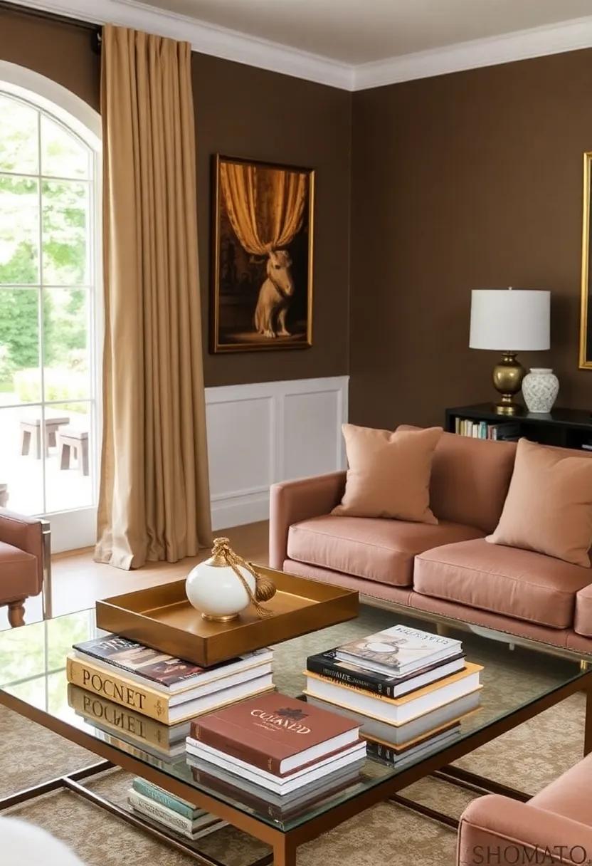 Accent your ⁤glass coffee table with elegant decorative trays and curated books that carry the brown ‍theme‌ throughout your ⁢living space