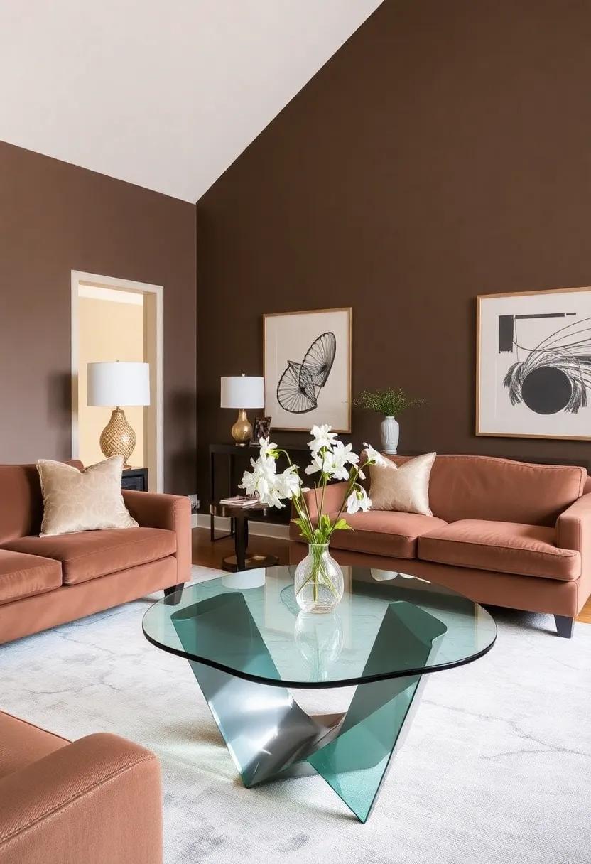 Add interest with a⁤ sculptural glass table that stands out against earthy brown tones⁤ in ‌your ​décor, serving as both ⁢functionality ​and art
