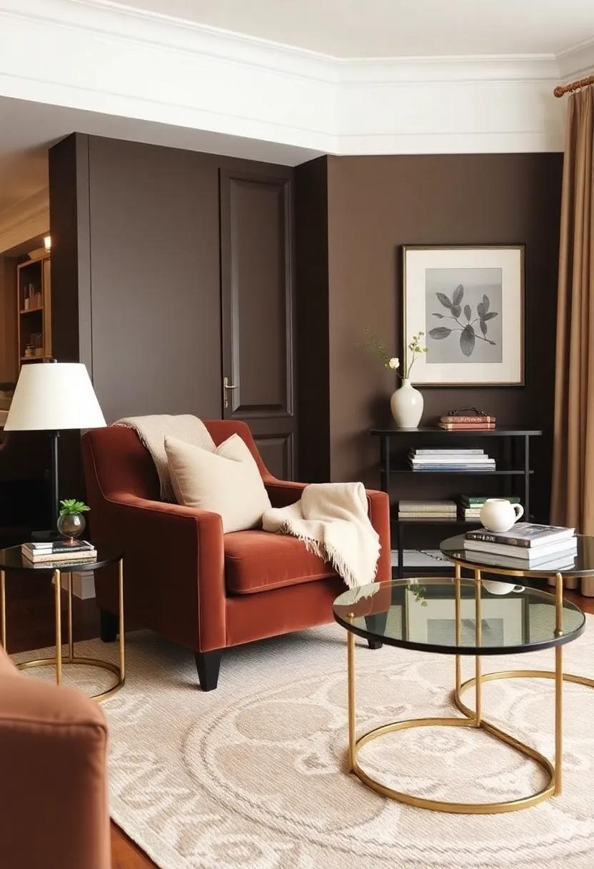 Set⁣ up a‍ cozy ‌reading nook ‍with a brown armchair,draped ‍in a ​soft throw,complemented by⁢ a chic glass end ⁤table