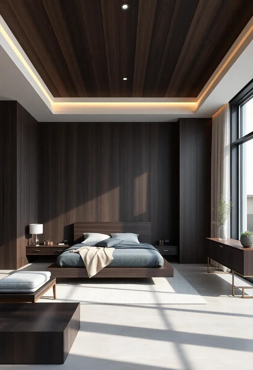 Highlighting Architectural Features in Dark Wood Bedroom Designs