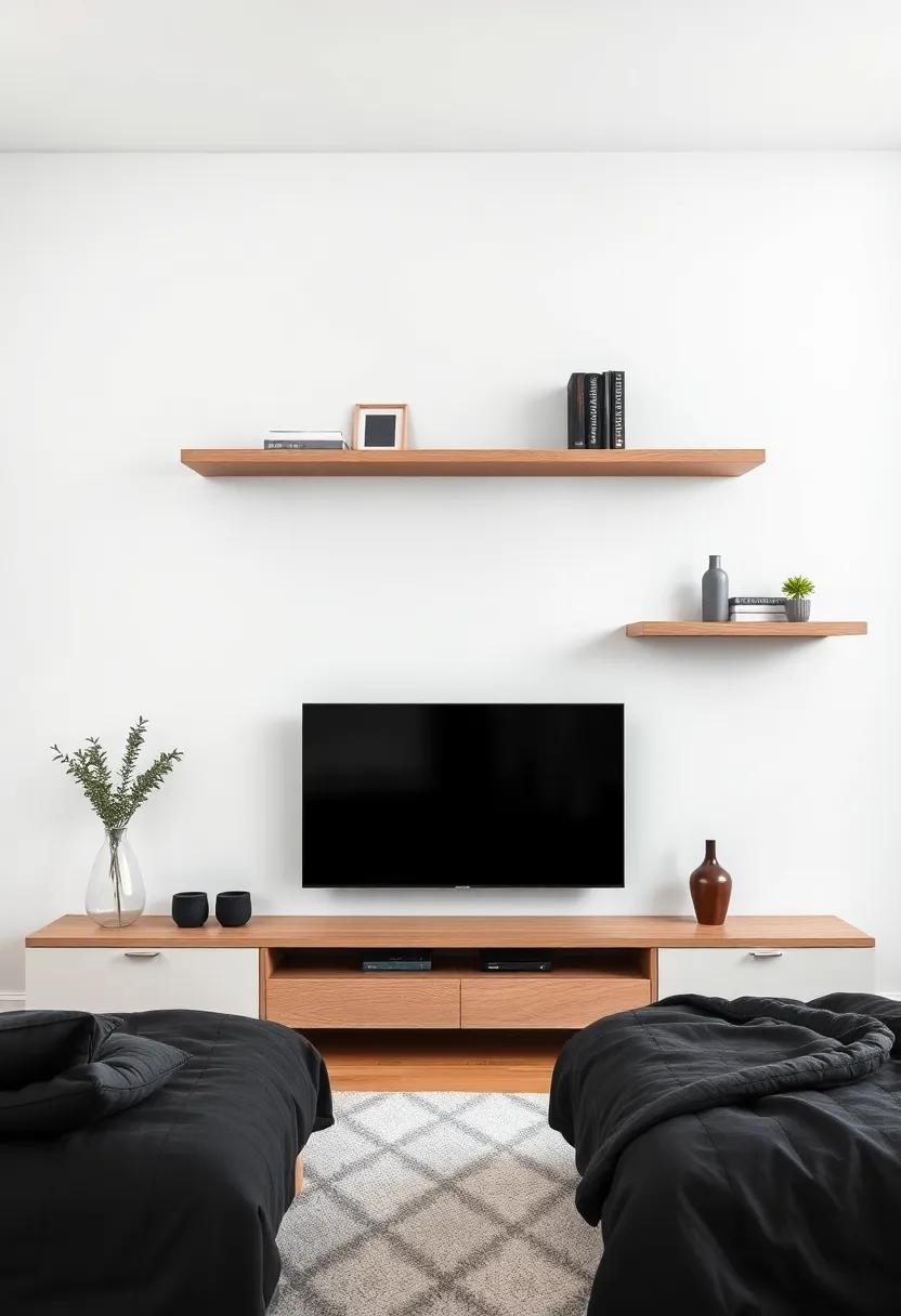 Floating Shelves - Create an illusion of space with floating shelves ⁣that allow for a streamlined look, showcasing your TV while offering stylish storage for décor