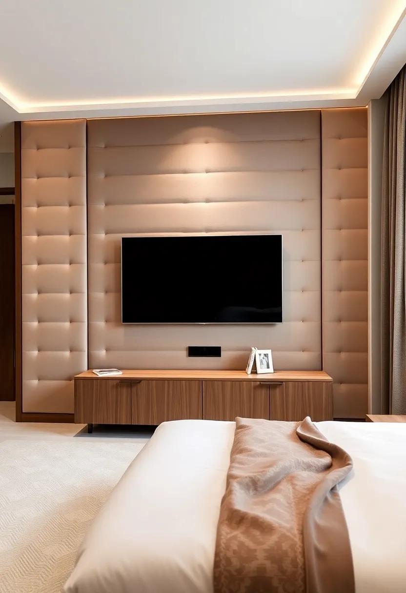 Luxe Upholstered TV Wall - Transform your bedroom into a boutique hotel experience with a plush⁢ upholstered wall for your TV, adding‍ warmth and sophistication to the space