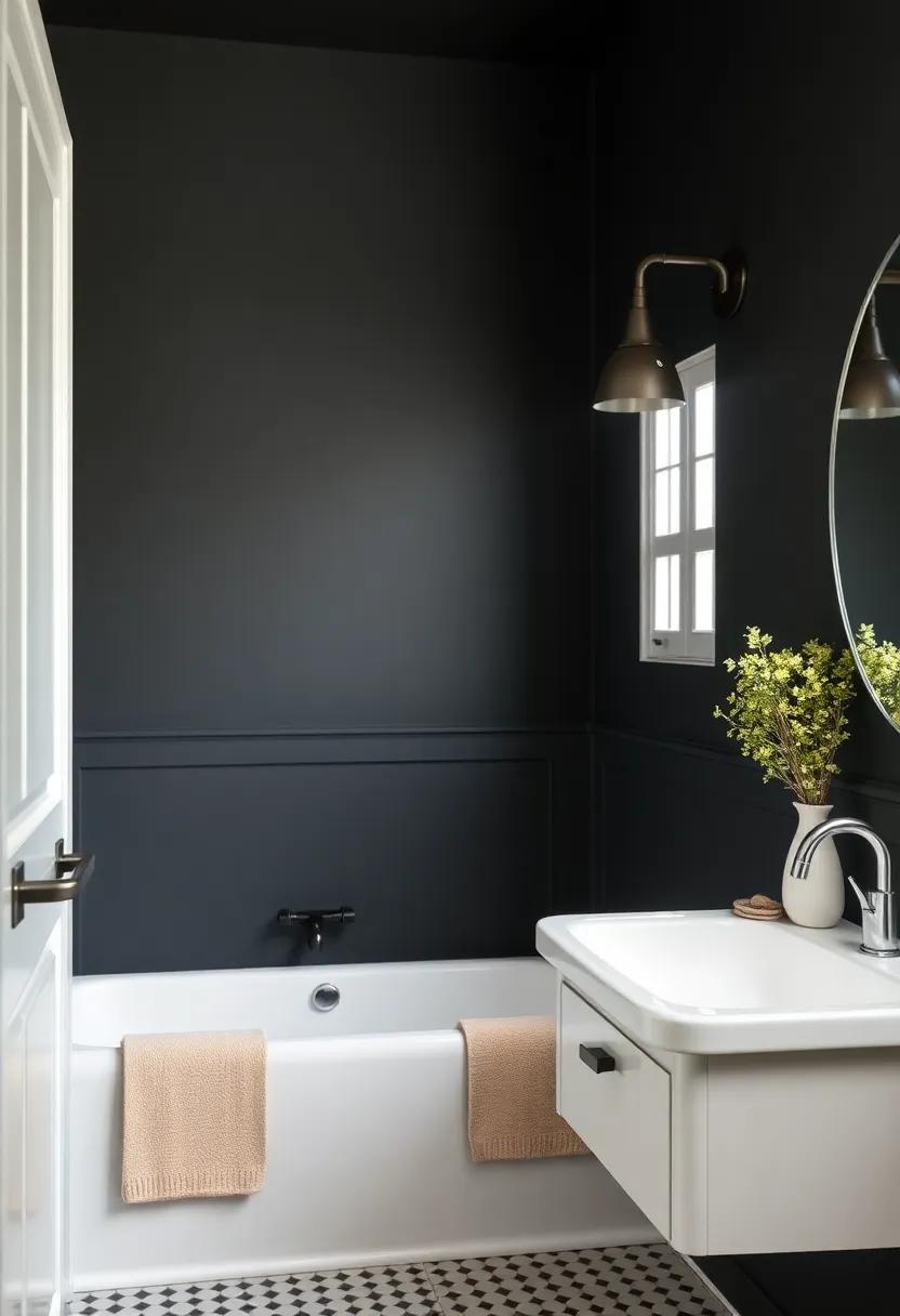 Cottage Chic: Dark Paint with Vintage Vibes for a Cozy‌ Bathroom