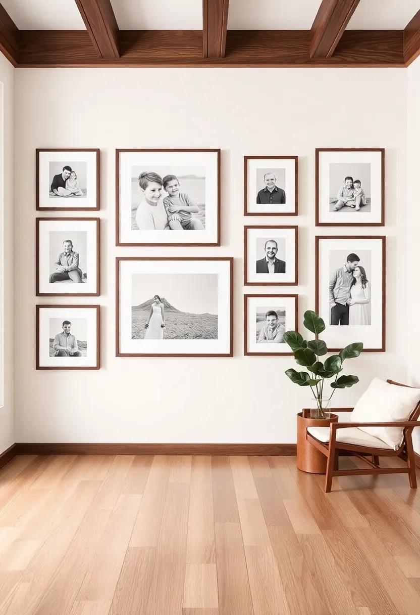 Use⁤ dark walnut⁢ picture⁣ frames⁣ to ‍showcase family photos against‌ an ivory gallery⁤ wall, adding warmth and contrast to ​your decor