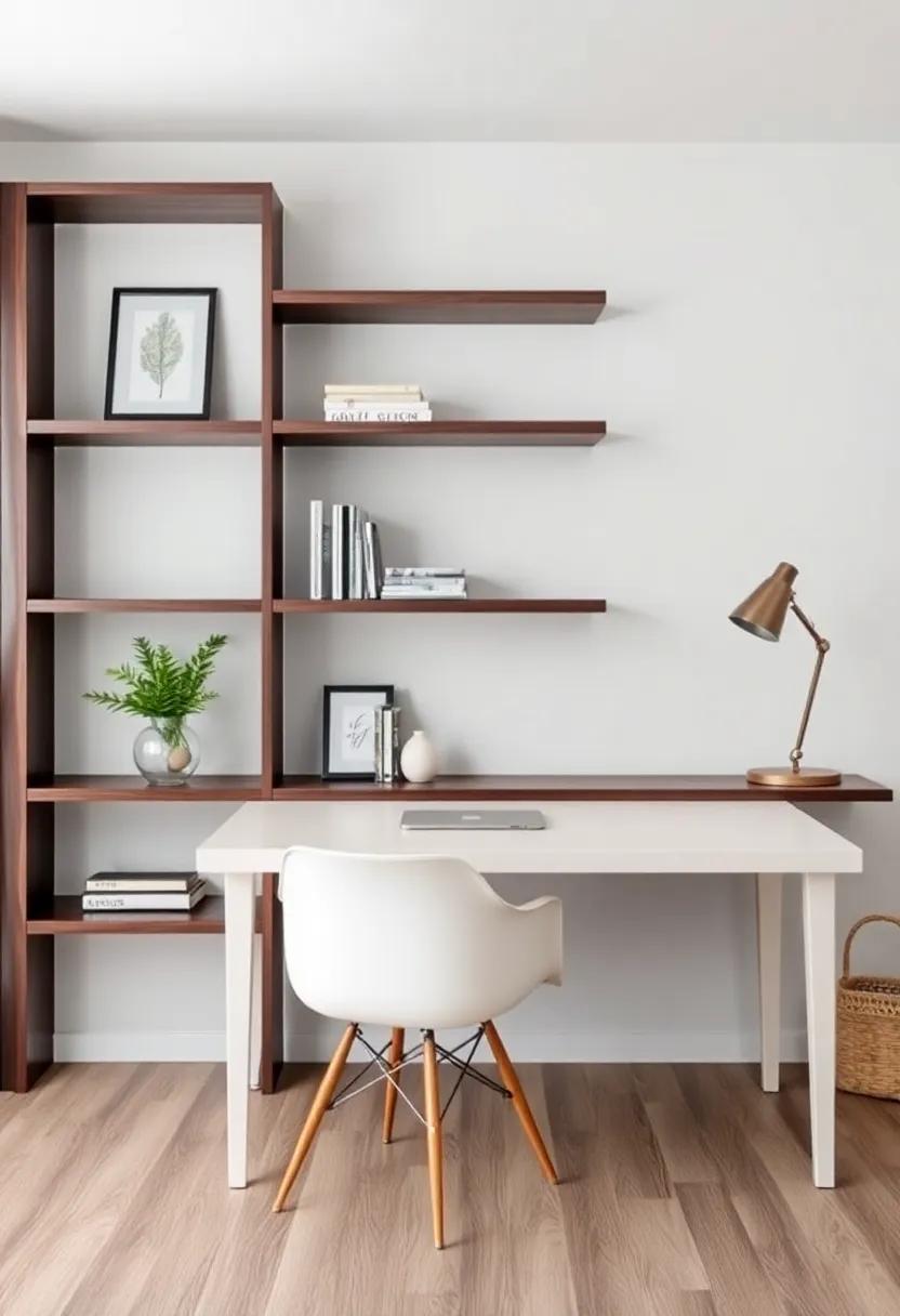 Create a stylish ⁤home office with dark‌ walnut shelves and an⁣ ivory desk,combining‍ functionality with sophisticated aesthetics