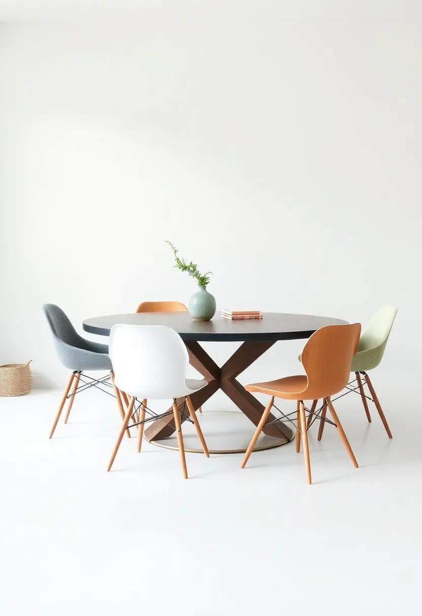 Eclectic Mix: Combine various chair styles around a central table to showcase your personality and create an informal, relaxed vibe
