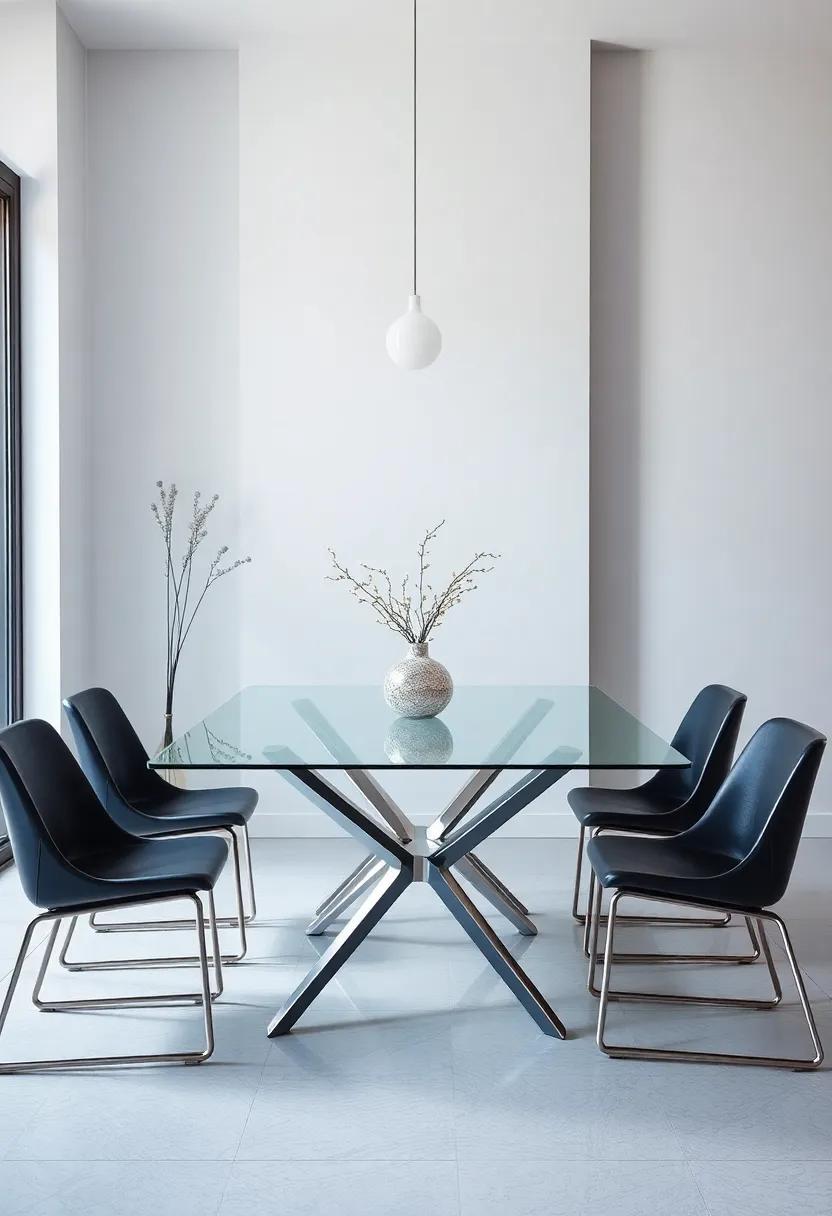 Modern minimalism: Opt for a sleek, glass-top table coupled with metal accents to create an airy, contemporary dining space