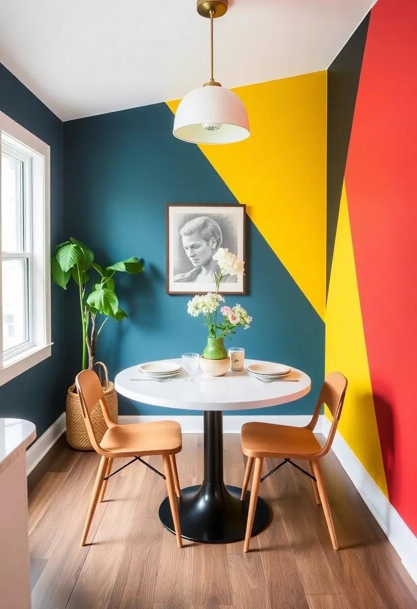 17) Color-blocking: Use bold colors in a geometric design⁣ to add ⁢visual interest and​ create sections in your compact dining space