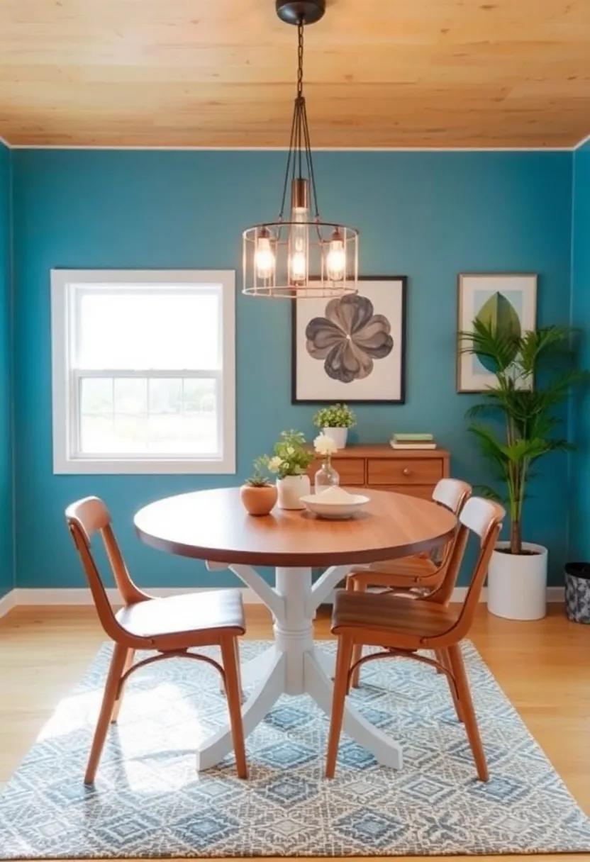 13) Creative Lighting: Install pendant lights or a statement chandelier to add character and focus to your dining area