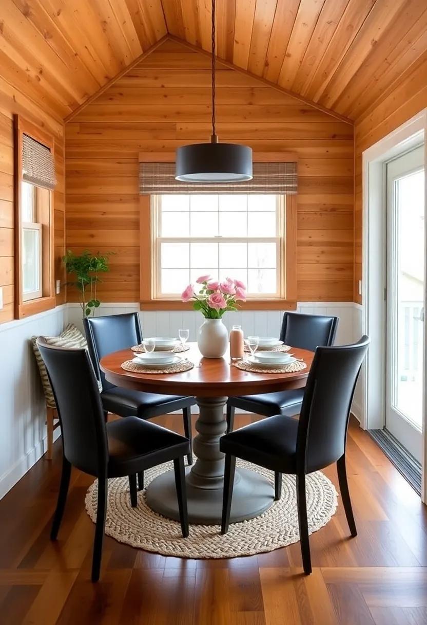 6) Round Tables: Select a round dining table to optimize flow in tight spaces, making it easier for everyone to maneuver around the table