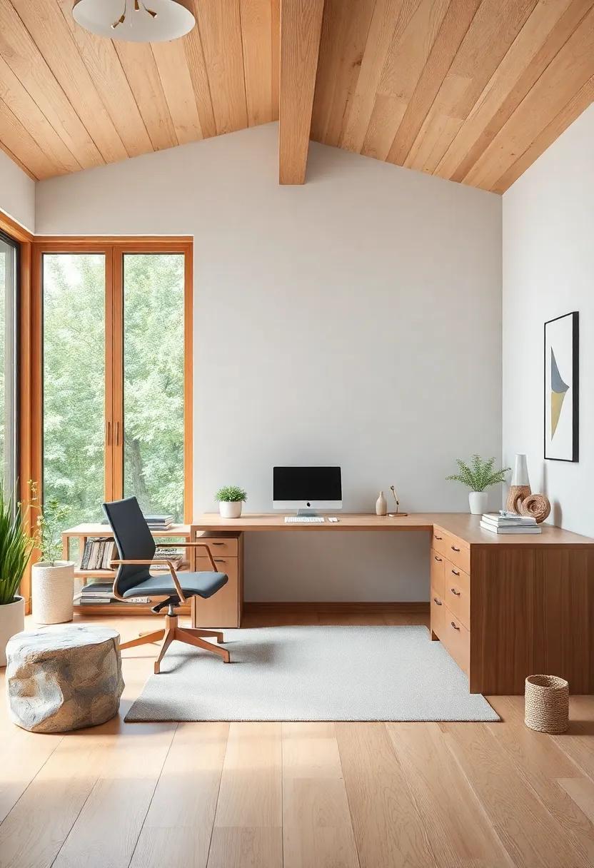 Building a⁤ Tranquil Workspace with Wood ⁣and Stone Elements