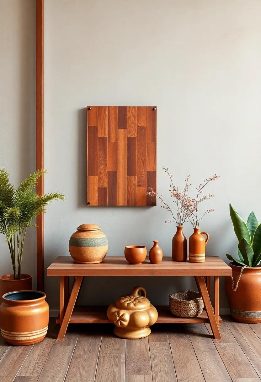 Mixing Textures: Terracotta, Metal, and Wood ⁢Delight