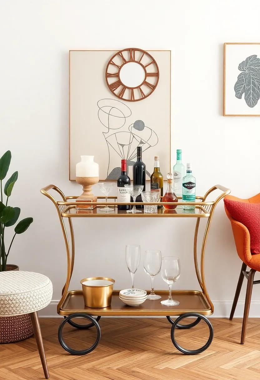 Retro ⁣Bar Cart: Incorporate a stylish vintage bar cart stocked with modern glassware to create ⁣an inviting area for⁢ entertaining guests