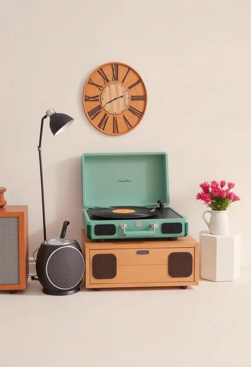 Nostalgic Record Player: Feature a vintage record player as a functional⁢ piece of art that enhances the retro vibe while serving as a conversation starter